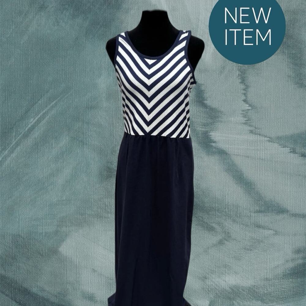 Toad & CO Long Dress, Navy with White Stripes Tank Style, Women's size S